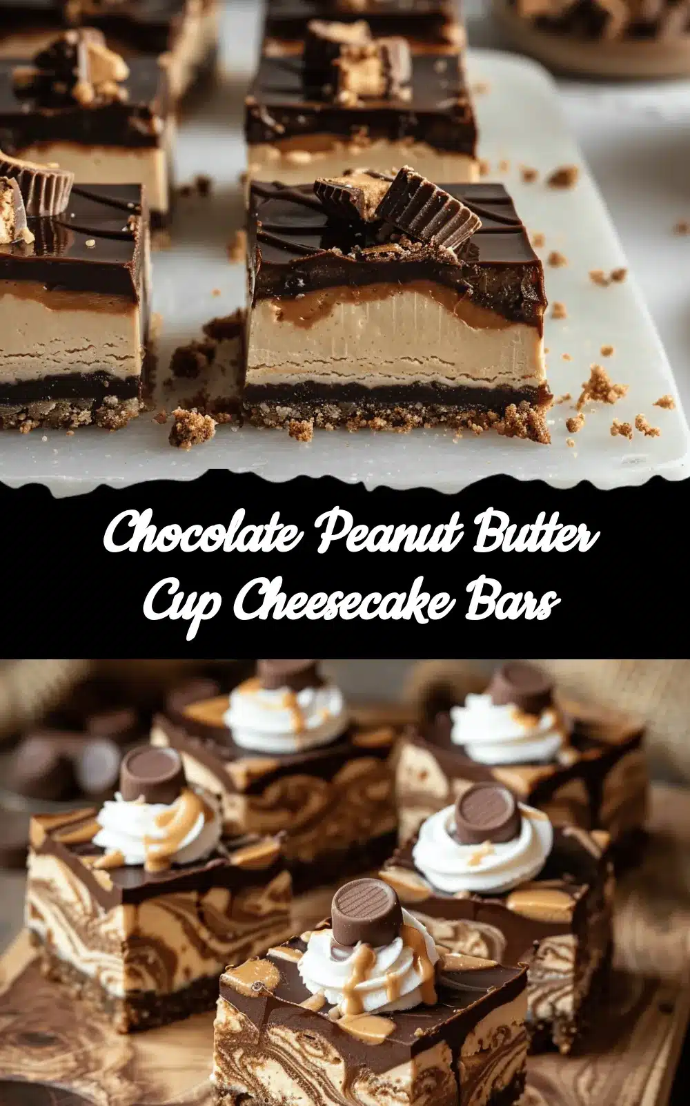 Chocolate Peanut Butter Cup Cheesecake Bars recipe