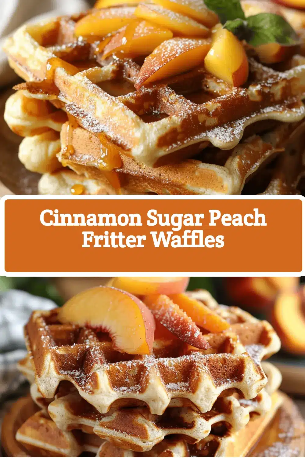 Cinnamon Sugar Peach Fritter Waffles recipe