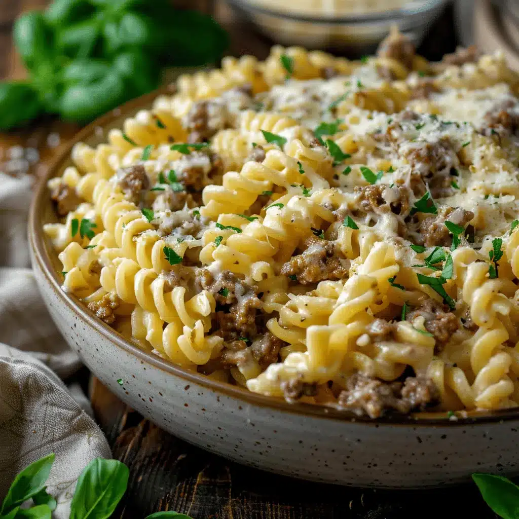 creamy garlic butter beef pasta bake preparation steps