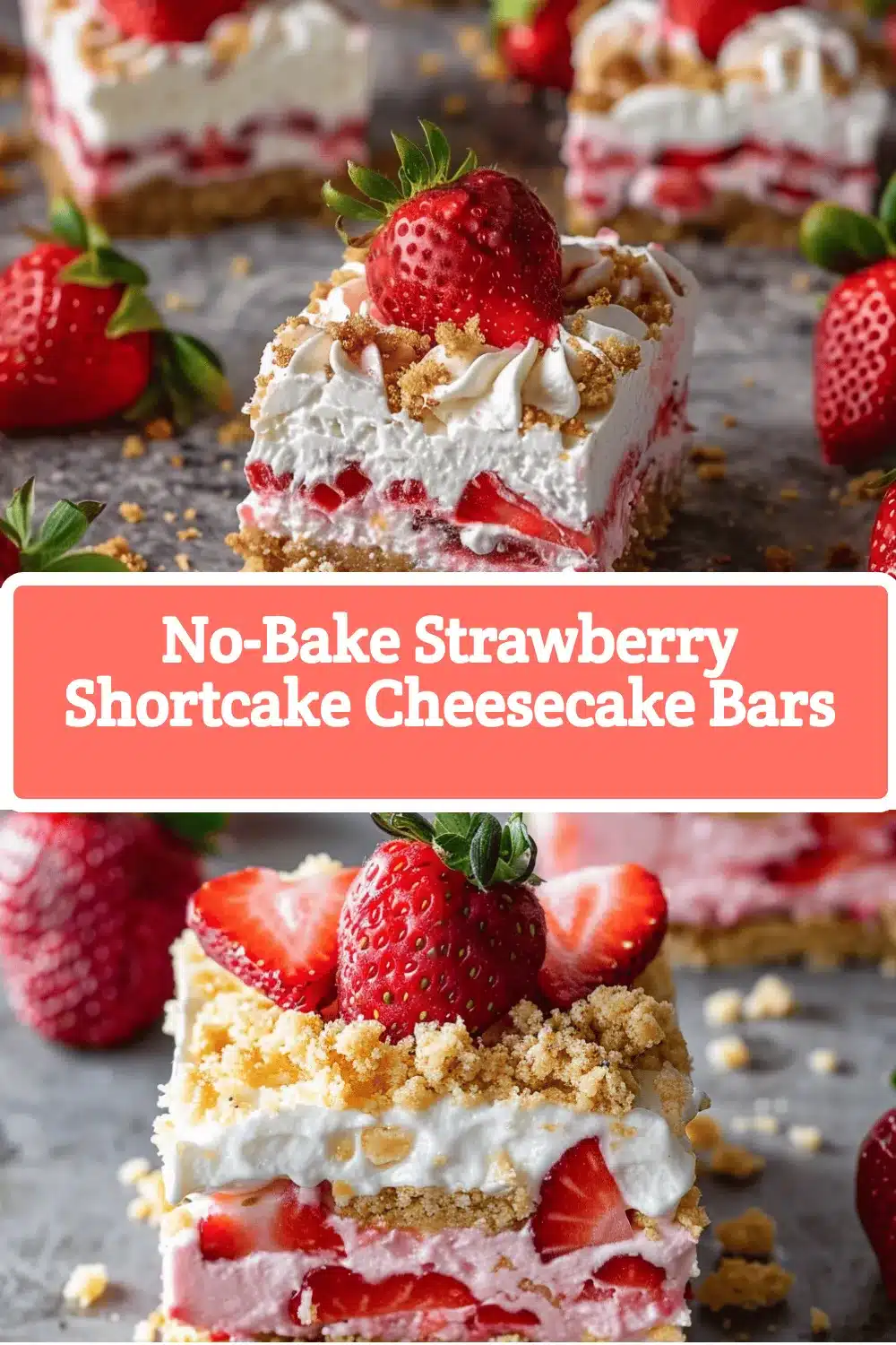 No-Bake Strawberry Shortcake Cheesecake Bars recipe