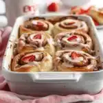 strawberry cream cheese stuffed cinnamon rolls - featured image