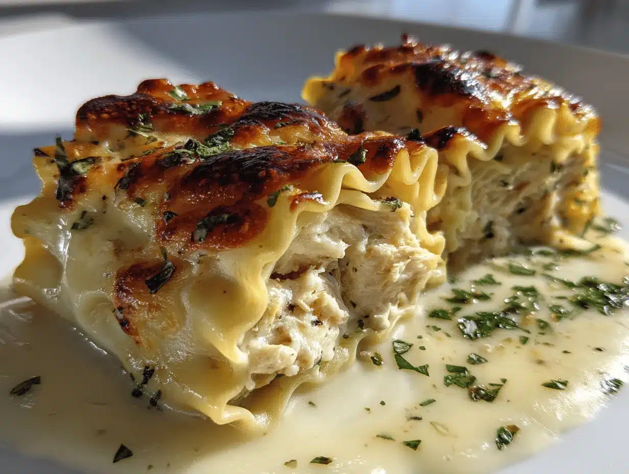 cheesy chicken Alfredo lasagna rolls preparation steps