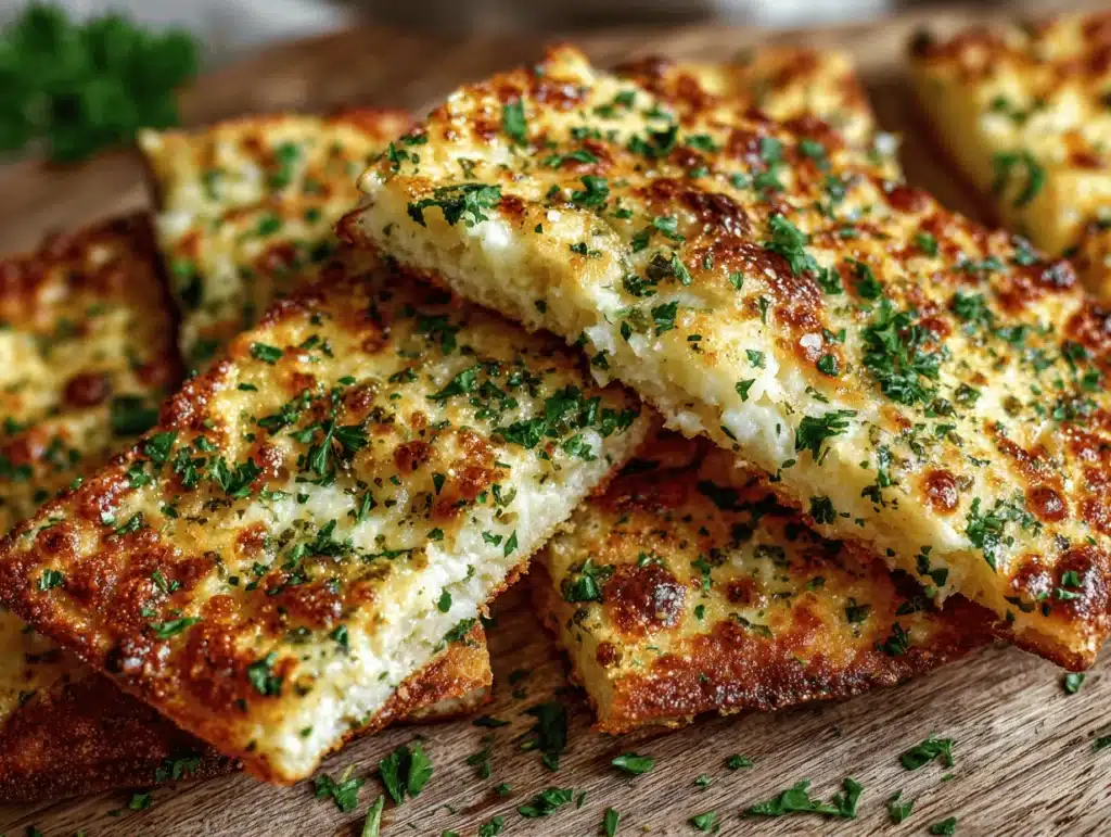cheesy keto garlic flatbread - featured image