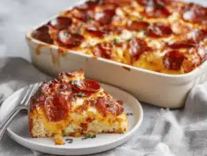 cheesy pepperoni pizza cottage cheese bake - featured image