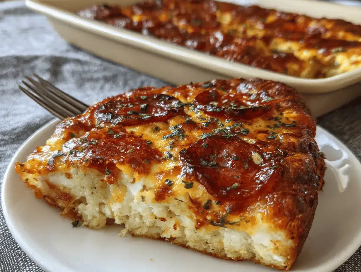 cheesy pepperoni pizza cottage cheese bake preparation steps