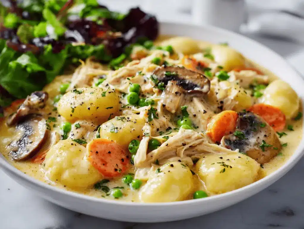 creamy chicken and gnocchi pot pie - featured image