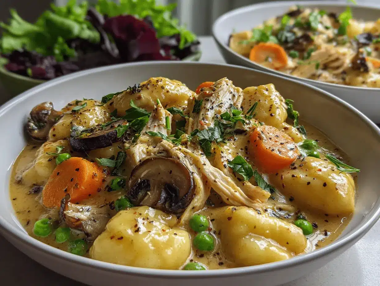 creamy chicken and gnocchi pot pie preparation steps