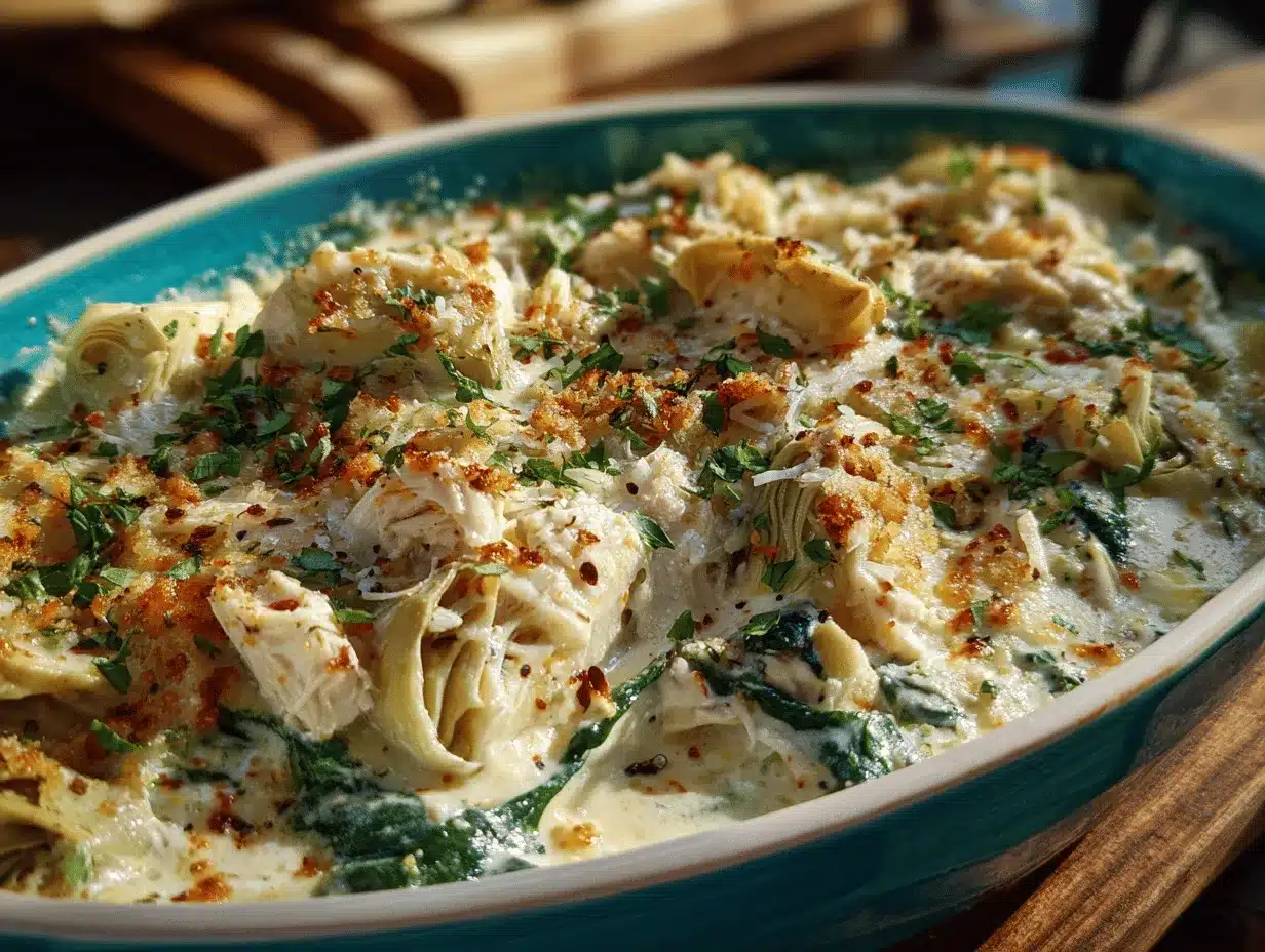 creamy spinach artichoke chicken casserole preparation steps