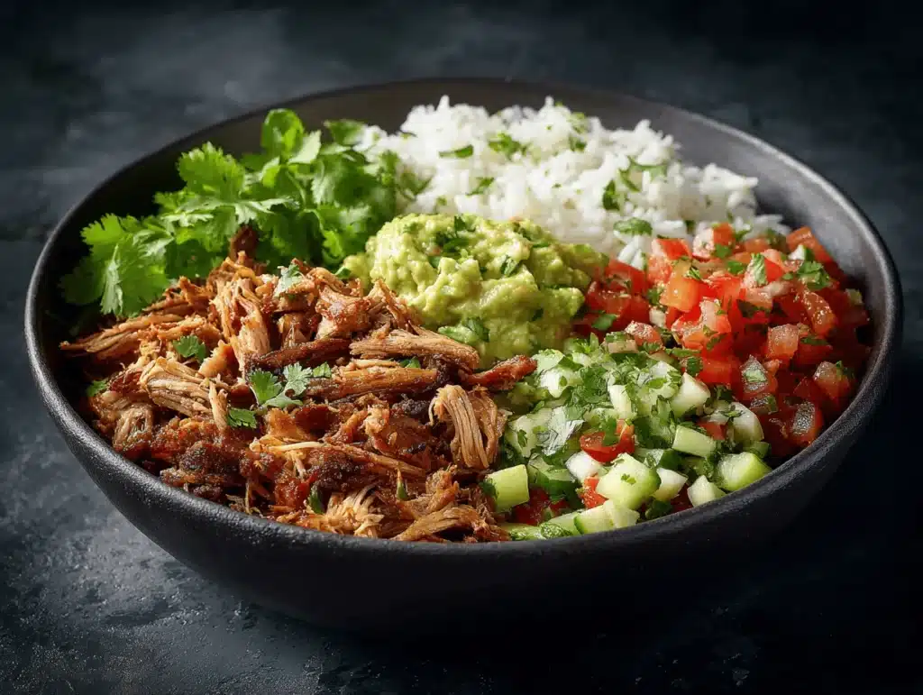 high protein carnitas bowls - featured image